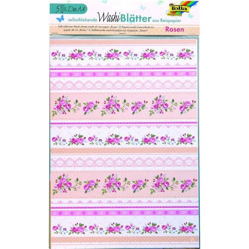 Washi tape - riz feuilles a4 - 5 auto-adhésif dans 5ti des motifs roses folia bringmann 260404 sku-117163