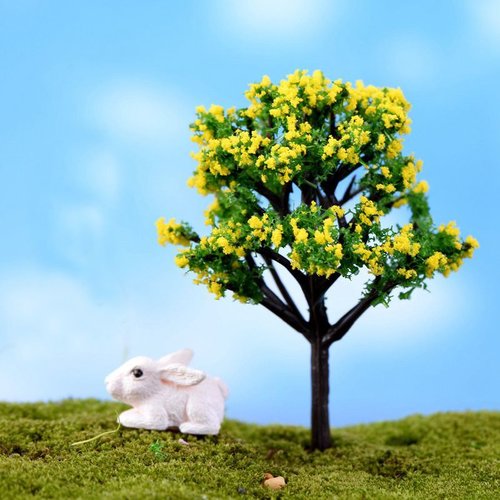 2pcs jaune vert marron fleur de de chute de l'arbre plantes artificielles arbres miniatures intérieu sku-128344