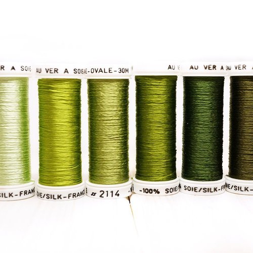 6 bobines de mélange vert nuances pack de 6 teintes ovale au ver a soie la française de fil de brode sku-121651