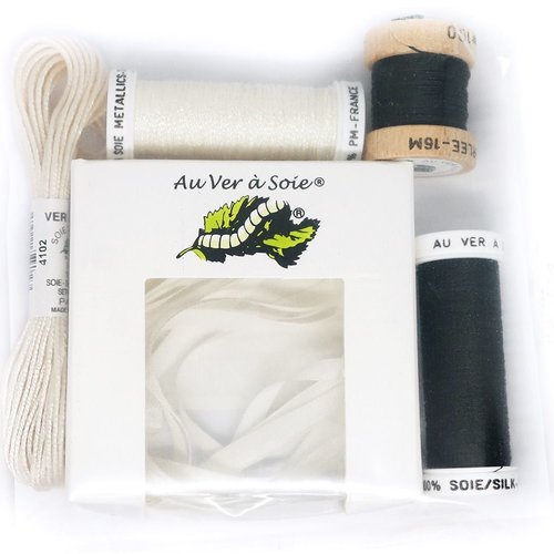 4 bobines et le ruban mélange blanc noir pack decouverte surfine au ver a soie la française de fil d sku-121663