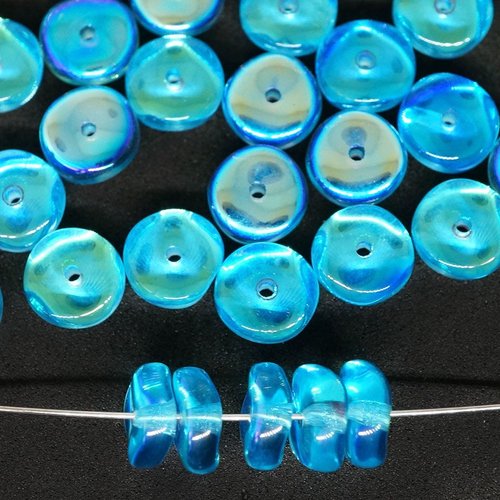 20pcs cristal capri bleu clair ab moitié appartement d'un trou de la rondelle disque de perles ronde sku-101464