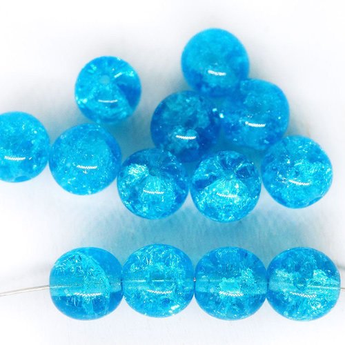 20pcs cristal bleu aqua turquoise craquelé ronde druk pressé perles rondes en verre tchèque de 8mm sku-101461