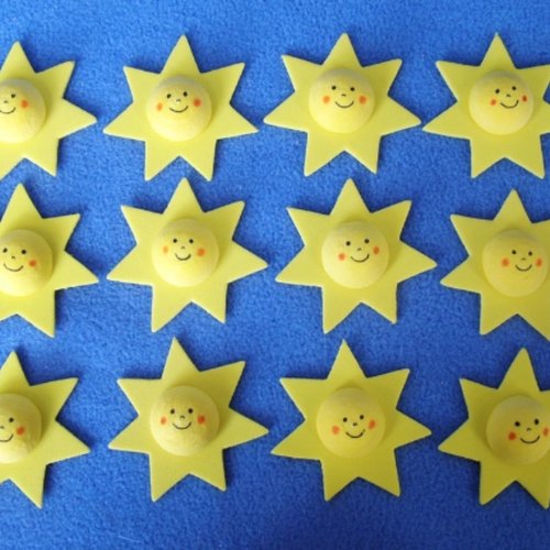 6pcs jaune soleil star face du coton filé tchèque décor à la maison des enfants de style vintage nos sku-132834