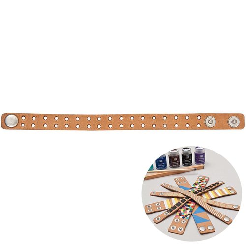 1pc brun clair de point de croix de manchette en faux cuir réalisable bracelet de base blanc broderi sku-133004