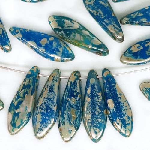 20pcs bleu aigue-marine en argent picasso plat de feuilles de poignard perles de verre tchèque 5mm x sku-131096