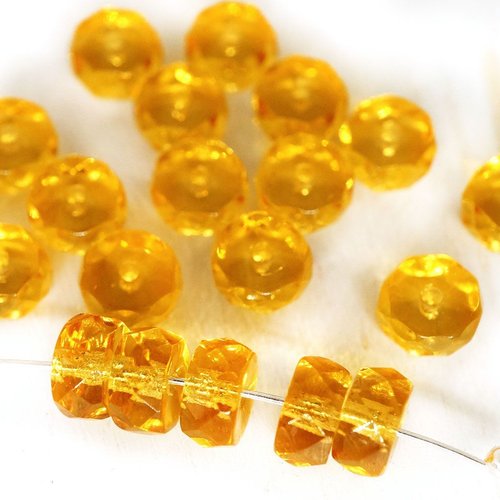 60pcs cristal jaune plat monnaie rond de feu poli facettes de disque rondelle perles de verre tchèqu sku-43288