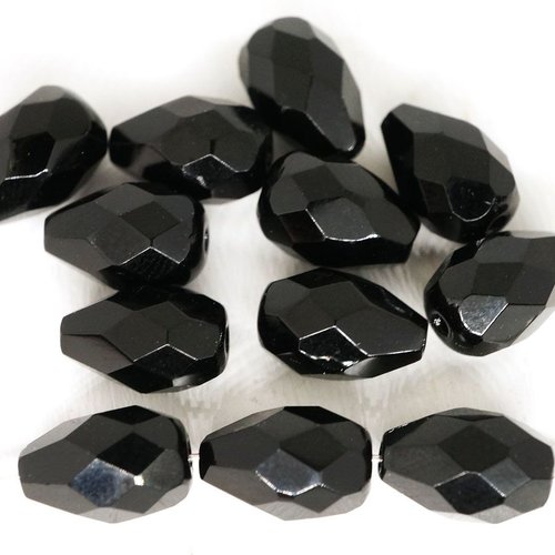 16pcs opaque noir de jais firepolished facettes feu poli perles de larme de poire tchèque en verre d sku-43294