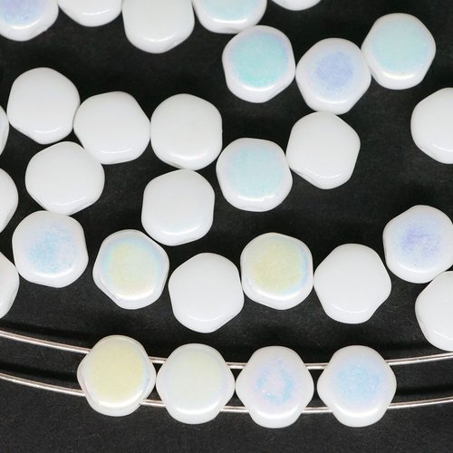 60pcs blanc ab 2 trou de tissage de verre tchèque perles rondes plates pièce de tablette en 6mm sku-42977