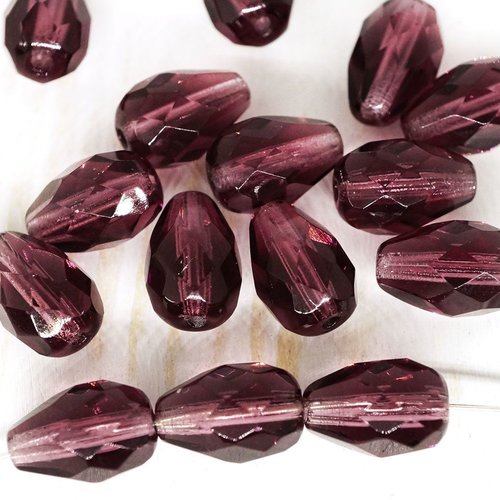 16pcs cristal violet firepolished facettes feu poli perles de verre tchèque en forme de larme 10mm x sku-43295