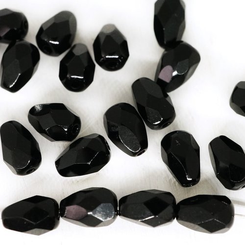 50pcs opaque noir de jais firepolished facettes feu poli perles de verre tchèque en forme de larme 7 sku-43296