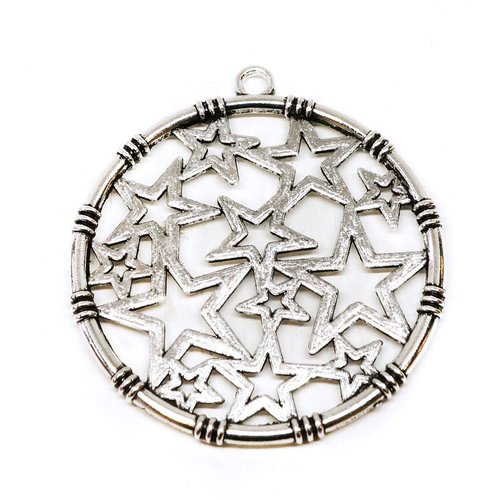 4pcs antique ton argent étoile monnaie rond focal cercle paramètres pendentif charms perles de verre sku-136617