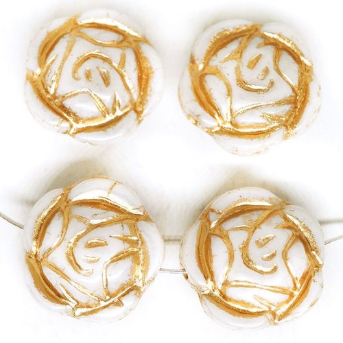 4pcs opaque en or blanc patine lustre laver fleur de la rose pendentif focal ronde verre tchèque per sku-248832