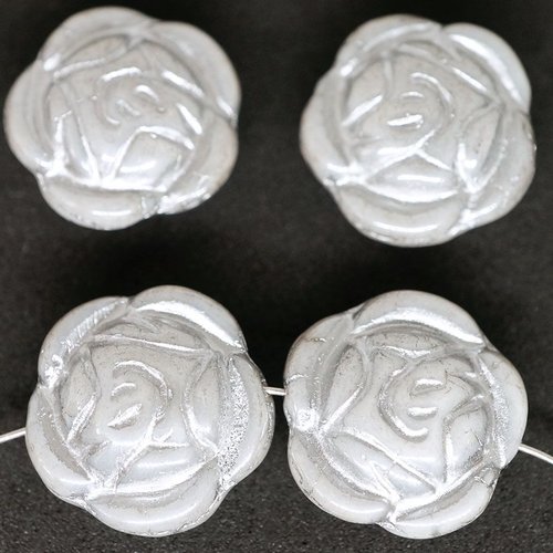 4pcs blanc albâtre lustre à patine argentée laver fleur de la rose pendentif focal ronde verre tchèq sku-248837