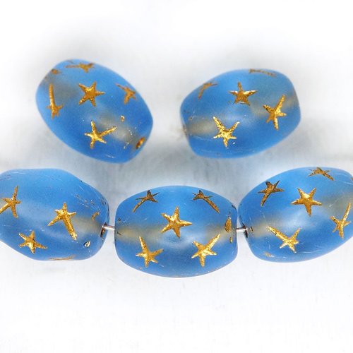 6pcs mat lumière du cristal de saphir bleu clair or patine laver tube ovale étoiles perles de verre  sku-250155