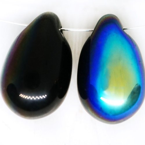 1pcs d'un noir de jais ab demi-gros de long en forme de larme perles de de verre tchèque 24mm x 14mm sku-135332