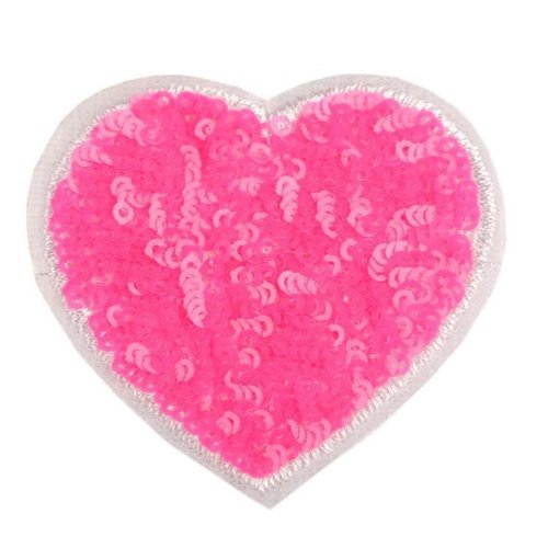 1pc rose fluo au fer à repasser patch coeur avec paillettes patchesand coudre sur les taches coudre- sku-52444