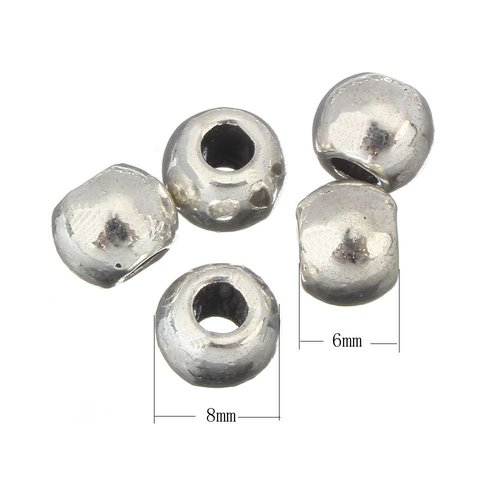 14pcs argent antique rond en métal grand trou bijoux tambour perles 6mm x 8mm 3mm sku-43708