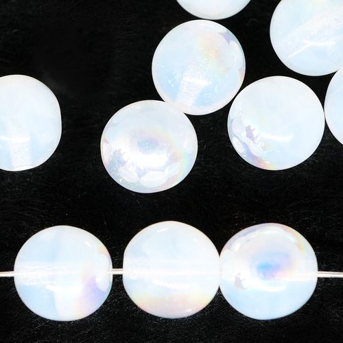 12 pcs blanc lune pierre opale ab demi ronde tchèque perles de verre 8mm sku-43275