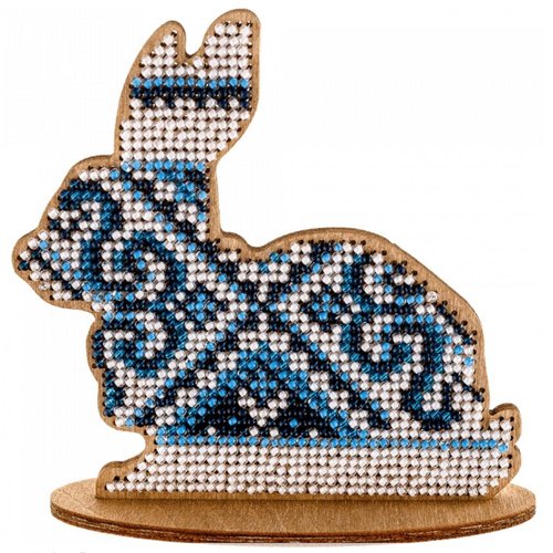 Bleu blanc lapin sur le stand de perles de pâques kit de bricolage en bois toile broderie artisanale sku-255013