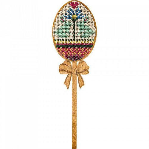 Turquoise lapin oeuf sur le bâton de perles de pâques kit de bricolage en bois toile broderie artisa sku-255010