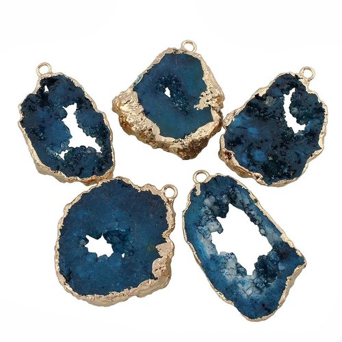1pc bleu cristal d'or de la tranche druzy géode de glace quartz agate de pierre naturelle plaqué foc sku-254933