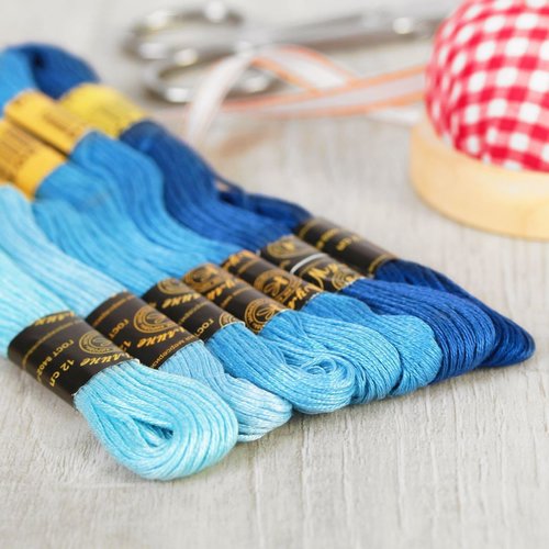 7pcs ensemble bleu mouline fils soie écheveaux de coton de la broderie des fournitures d'artisanat 1 sku-254535