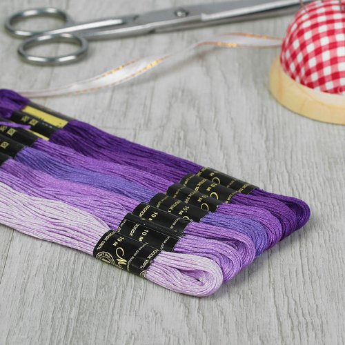 7pcs violet ensemble mouline fils écheveaux de soie de coton de la broderie des fournitures d'artisa sku-254536