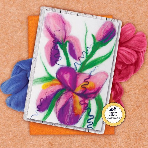 Iris fleur de feutre de laine de la peinture kit de bricolage feutrage décor de mur adulte kit les e sku-254258