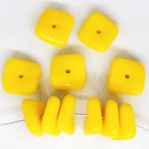 20pcs mat jaune agité plat carré puce rondelle carrée perles tchèques en verre de 10mm x 4mm sku-252788