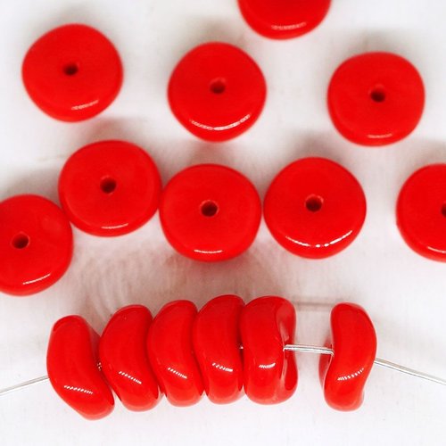 20pcs opaque rouge corail plat un trou de la rondelle disque de perles rondes en verre tchèque 8mm sku-250237