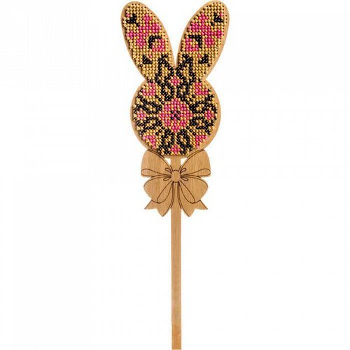 Jaune rose lapin sur bâton de perles de pâques kit de bricolage en bois toile broderie artisanale en sku-254992