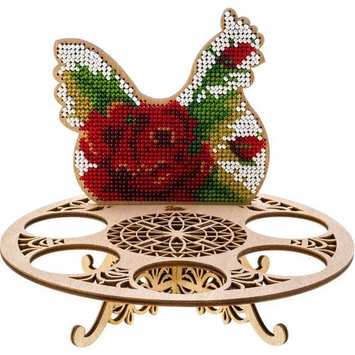 Rose rouge oeufs de poulet titulaire de perles de pâques kit de bricolage en bois toile broderie art sku-254996