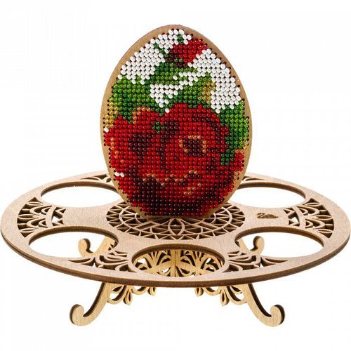 Rose rouge œuf titulaire de perles de pâques kit de bricolage en bois toile broderie artisanale ense sku-254997
