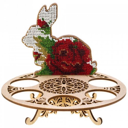 Rose rouge lapin oeuf titulaire de perles de pâques kit de bricolage en bois toile broderie artisana sku-254998