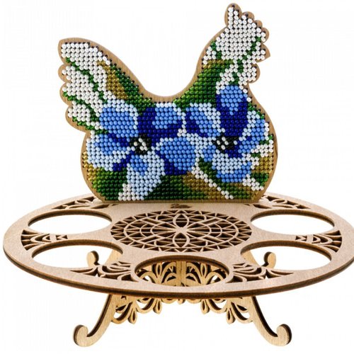 Fleur bleue oeufs de poulet titulaire de perles de pâques kit de bricolage en bois toile broderie ar sku-254999