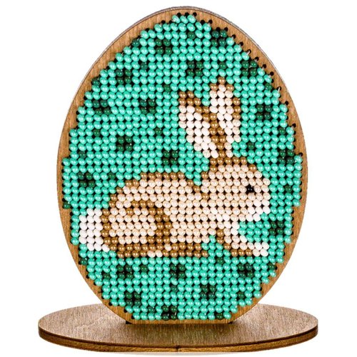 Turquoise lapin oeuf sur le stand de perles de pâques kit de bricolage en bois toile broderie artisa sku-255023