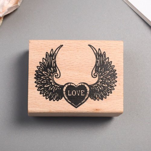 Coeur w ailes de l'amour en bois rectangle de timbre de scrapbooking de fournitures d'artisanat de s sku-254388