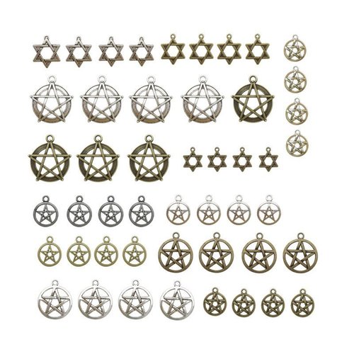 Kraftika 48pcs bronze antique silver star mix tibétain lisse charmes pendentifs de gros lots en vrac sku-259658