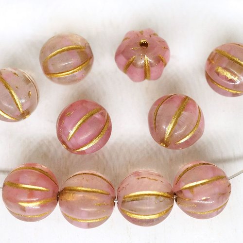16pcs cristal opale rose d'or patine laver ronde melon la citrouille d'halloween fruits tchèque perl sku-249251