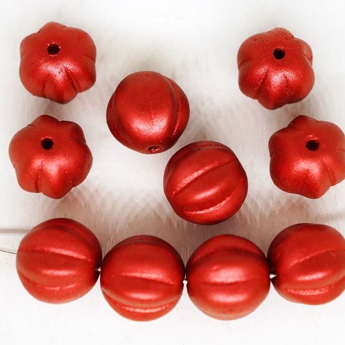 16pcs mat de lave rouge métallique ronde melon la citrouille d'halloween fruits tchèque perles de ve sku-249254