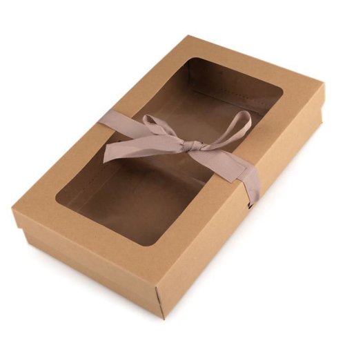 5pc brun naturel de papier boîte-cadeau avec fenêtre et le ruban boîtes sacs décorations sku-100727