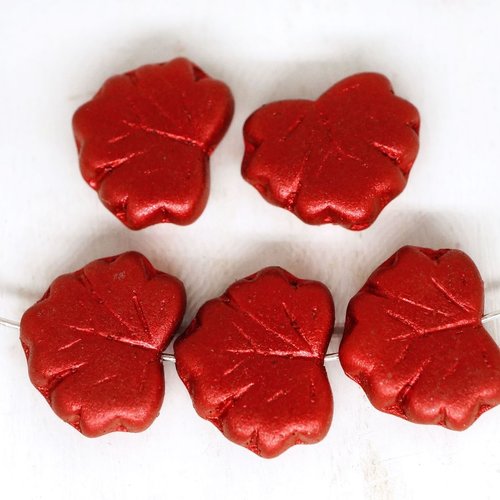 12pcs mat de lave rouge métallique de la feuille d'érable à plat sculpté tchèque perles de verre 11  sku-248955