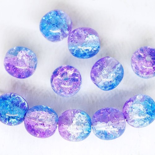 30pcs cristal fêlé de l'alaska bleu violet blanc druk pressé perles rondes en verre tchèque 6mm sku-250178