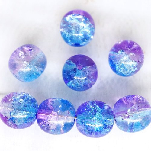 20pcs cristal fêlé de l'alaska bleu violet blanc druk pressé perles rondes en verre tchèque 8mm sku-250180