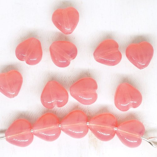 40pcs cristal rose opale petit coeur de saint-valentin de mariage en verre tchèque perles de 6mm sku-249276