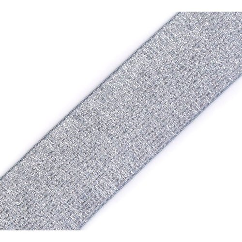 1m bleu-gris argenté élastique avec lurex largeur 40mm et satin tricot mercerie sku-64719