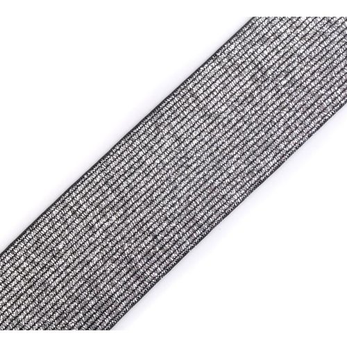 1m noir argent élastique avec lurex largeur 40mm et satin tricot mercerie sku-64716