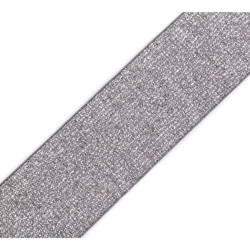1m 4 gris argenté élastique avec lurex largeur 40mm et satin tricot mercerie sku-64717