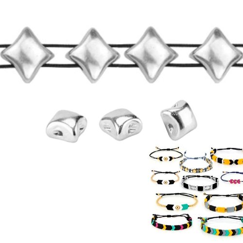 10pcs 999 plaqué argent antique 2 deux trous rhombus zamak métal grec curseur perle perlant bracelet sku-490132