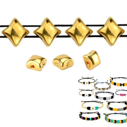 10pcs 24k plaqué or 2 deux trous rhombus zamak métal grec curseur perle perlant bracelet à perles 8m sku-490133